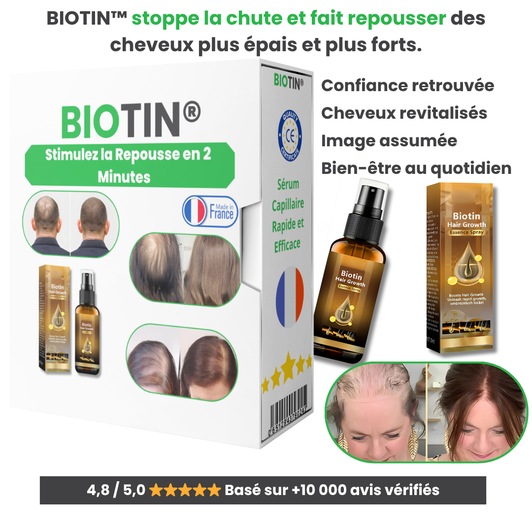 BIOTIN® – Stimulez la Repousse en 2 Minutes – Sérum Capillaire Rapide et Efficace – Économisez Temps et Argent
