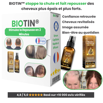 BIOTIN® – Stimulez la Repousse en 2 Minutes – Sérum Capillaire Rapide et Efficace – Économisez Temps et Argent